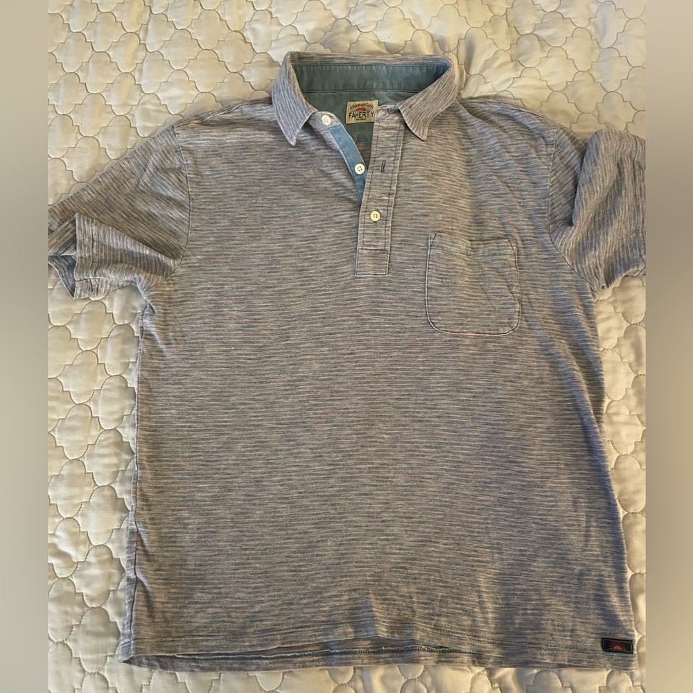Men’s Faherty red/pink and blue polo size Medium